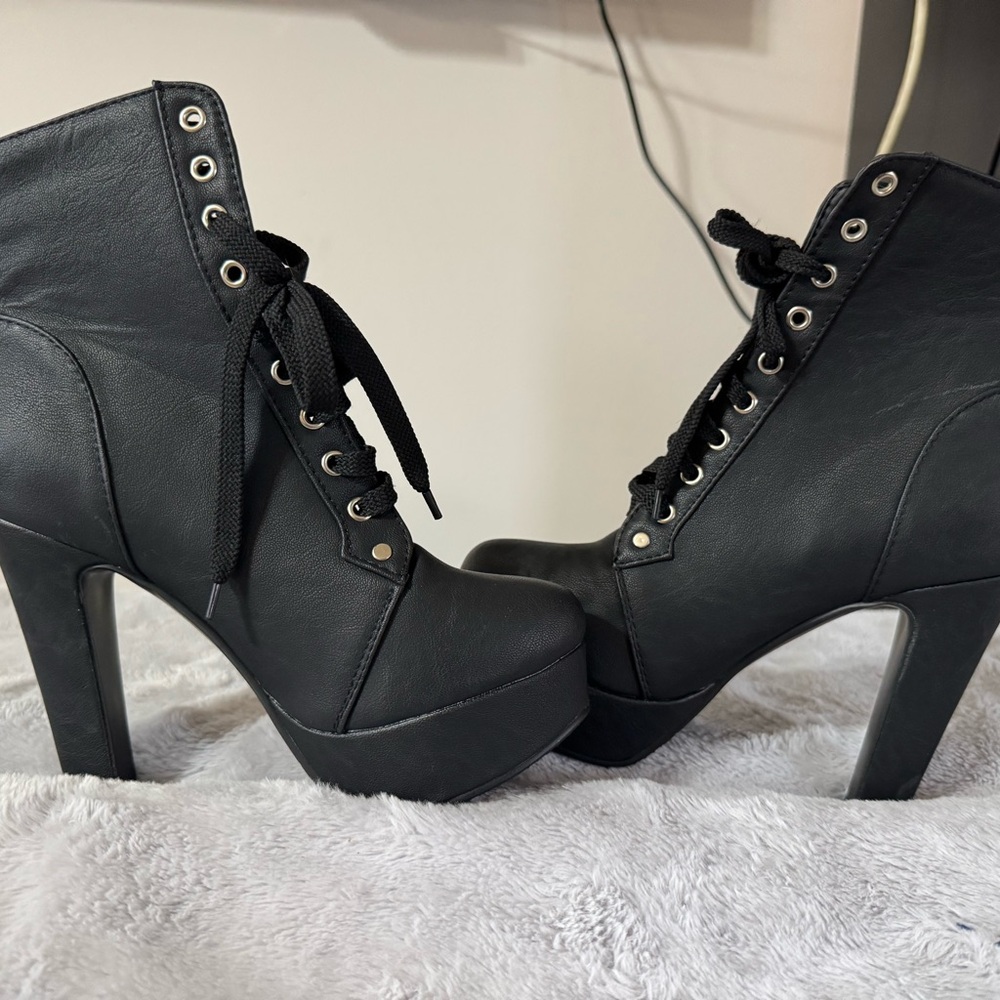 Black Lace-Up Ankle Boots